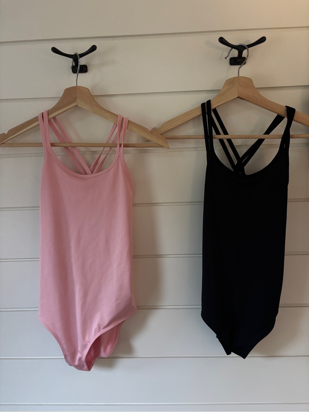 Set of 2 Dance / Gymnastics Bodysuits / Leotards, L, Black and Pink